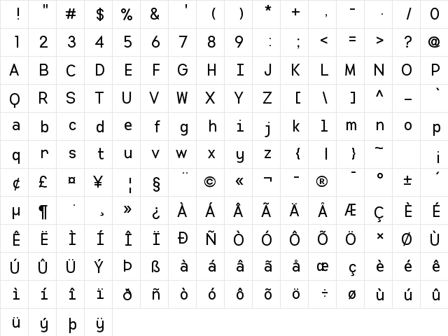 Manti Sans Fixed Demo Regular  glyph index