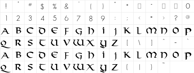 Buyronn Regular  glyph index