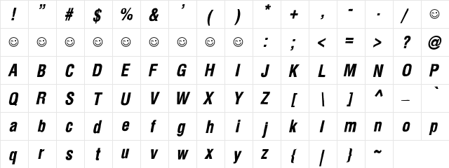 Newside FP Italic  glyph index