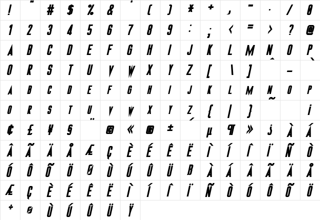 DemorestSCapsSSK BoldItalic  glyph index