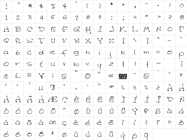 CandysHand Regular  glyph index