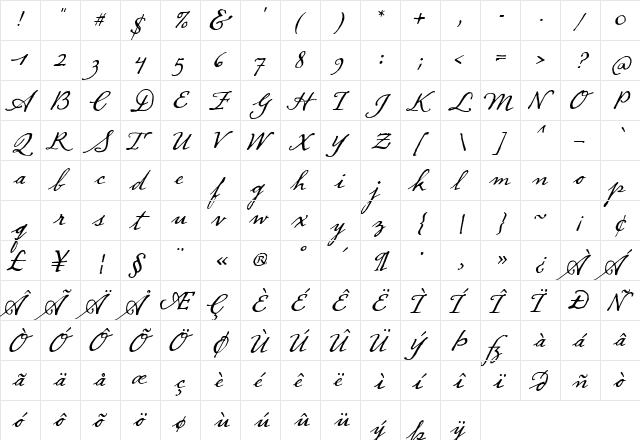 Dear Sarah Regular  glyph index