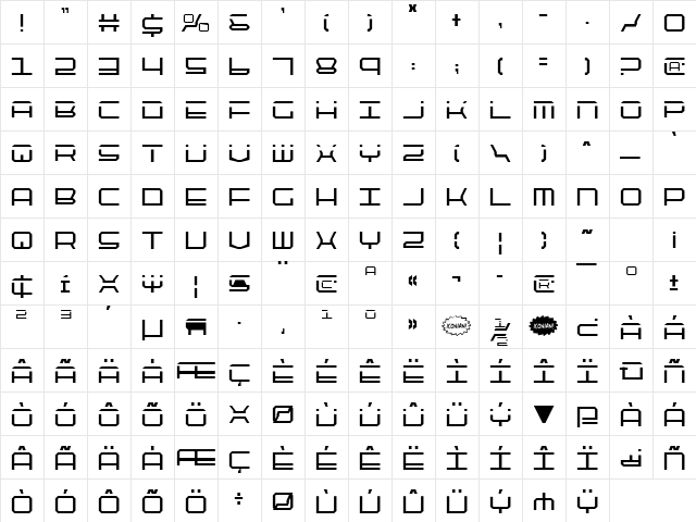 QuickTech Condensed Condensed  glyph index