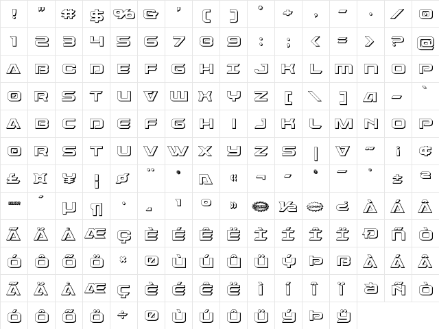 Dameron 3D Regular  glyph index