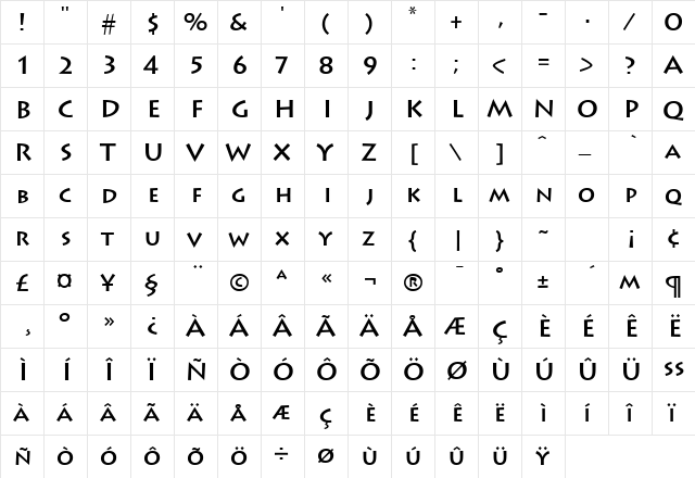 LeeToscanini5 RegularSH  glyph index