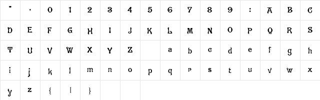 Ghostly Regular  glyph index