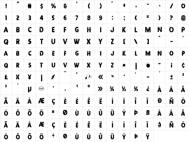 Red Undead Condensed Condensed  glyph index