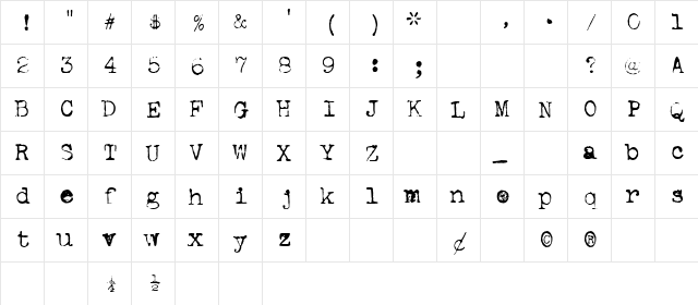 VintageTypewriter One  glyph index