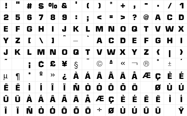 Micro Technic Bold  glyph index