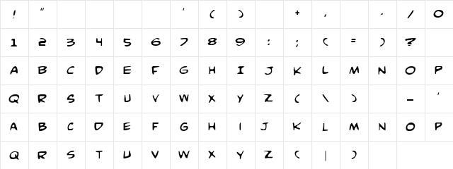 Kamela Die Regular  glyph index