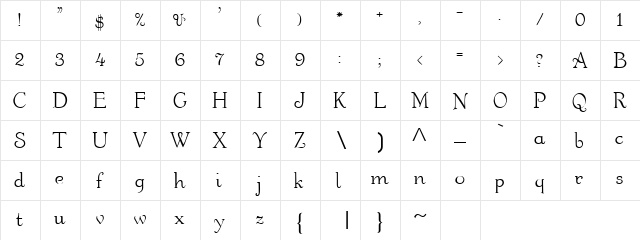BENTLEY Regular  glyph index