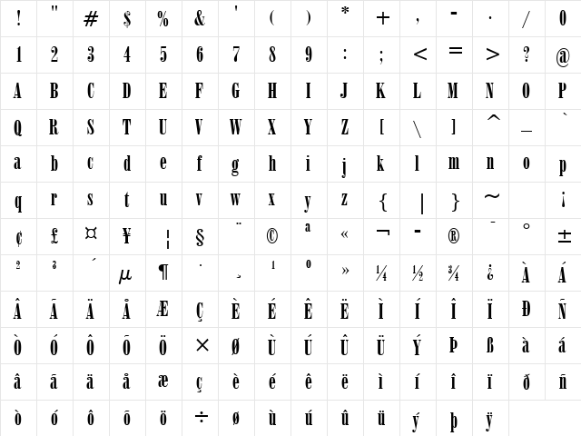 Capelli Ultra Condensed Regular  glyph index