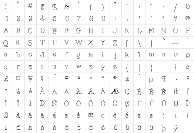 ProvLite Ho Regular  glyph index