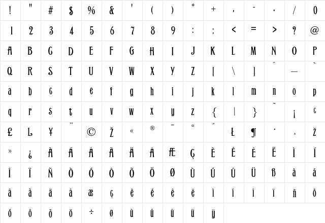 GrantAntique Normal  glyph index