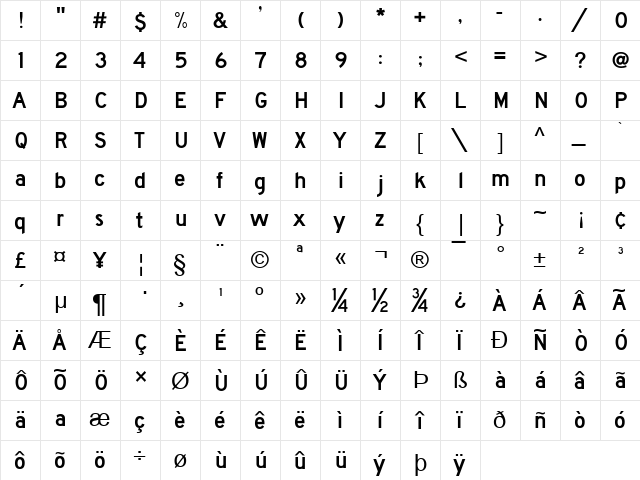 Roadgeek 2000 Series D Regular  glyph index