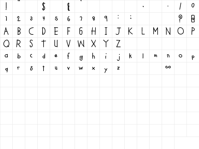 MTF Cool Kid Regular  glyph index