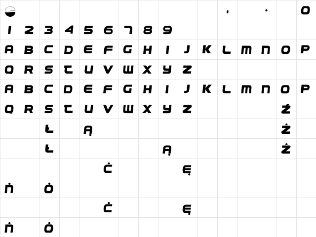 NewUnicodeFont Regular  glyph index