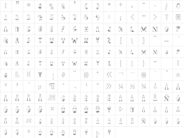 PENIS FONT 2 Regular  glyph index