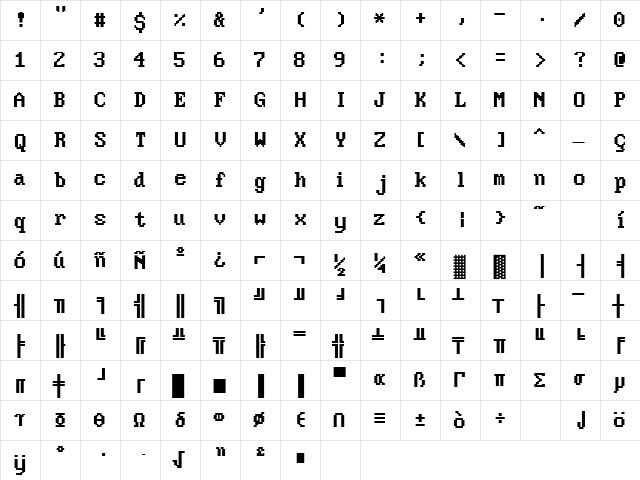 VideoSSK Regular  glyph index