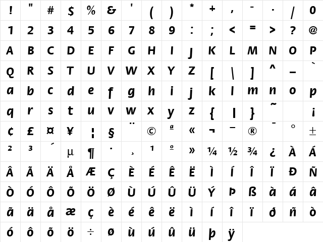 Flora ICG Bold  glyph index