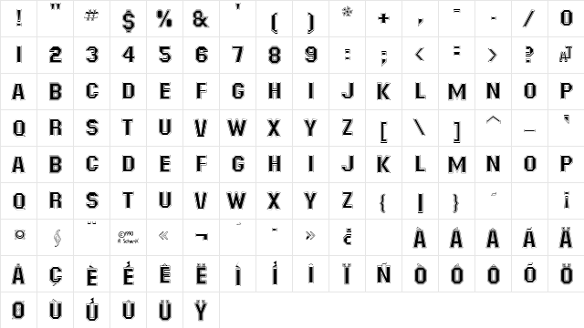 MasheenOutlined Regular  glyph index