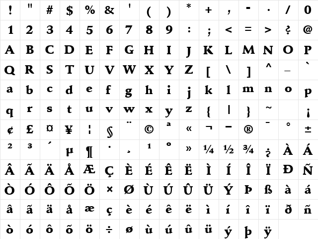 DeutchBlackSSK Regular  glyph index