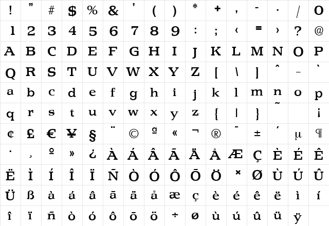PenthouseSerial-Medium Regular  glyph index