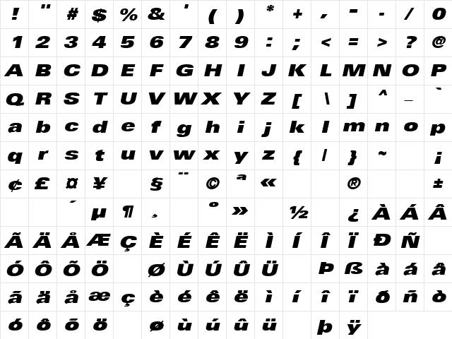 Black Dog 5 Regular  glyph index