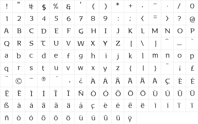 Browser Normal  glyph index