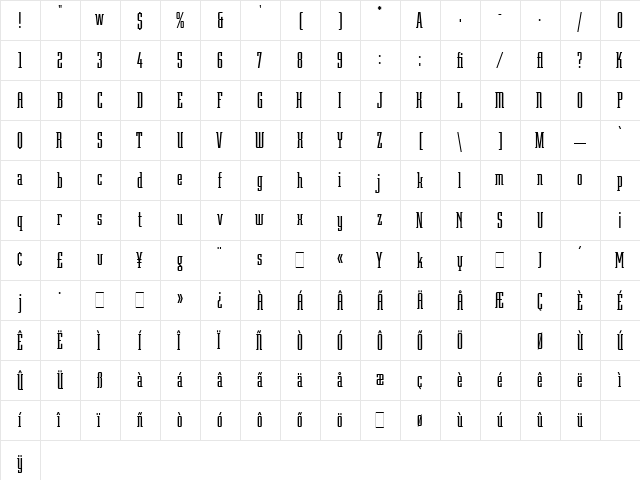 Robotik LET Plain  glyph index