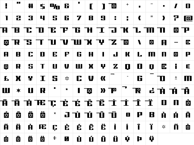 Rocket Pop Straight Regular  glyph index