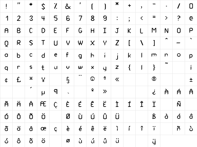 Nonfiction 5 Regular  glyph index