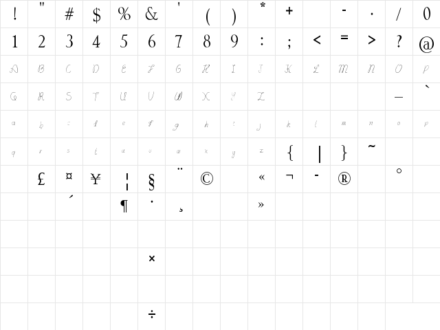 lydeke Handwrithing Regular  glyph index