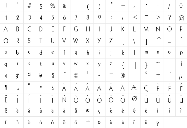 Geo 112 Condensed Normal  glyph index