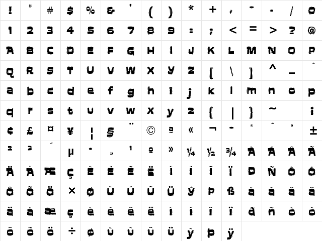Aftershock ITC Std Regular  glyph index
