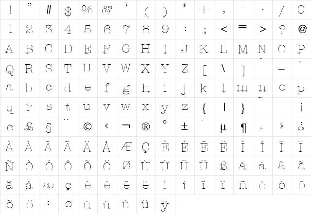 AmbienteLightDB Normal  glyph index