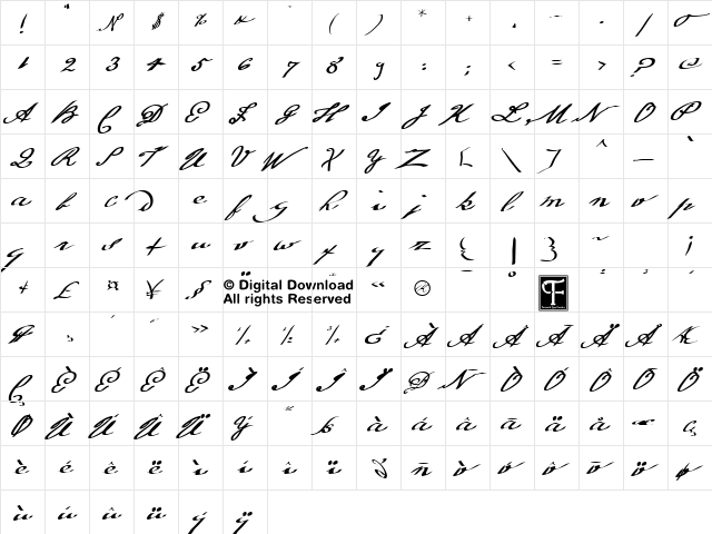 Franklinesque Regular  glyph index