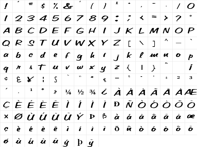 Beta Regular  glyph index