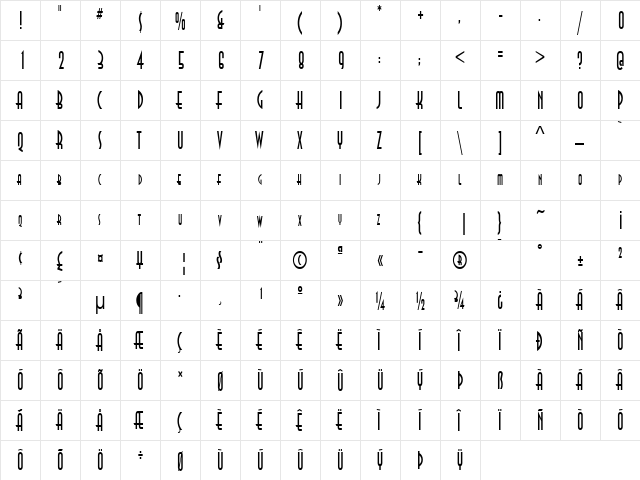 Asia Thin Normal  glyph index