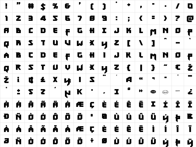 Heavy Copper Condensed Condensed  glyph index