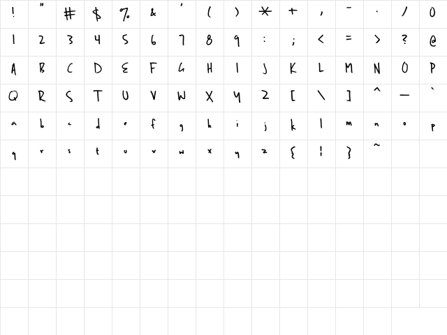 Ben Brown Regular  glyph index