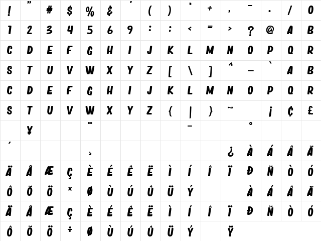 Magic Dreams Regular  glyph index