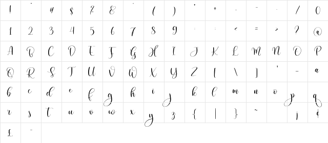 rhosela Regular  glyph index