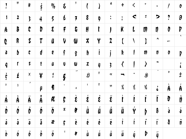 RemusCondensed Regular  glyph index