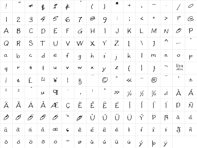 LEHN060 Regular  glyph index
