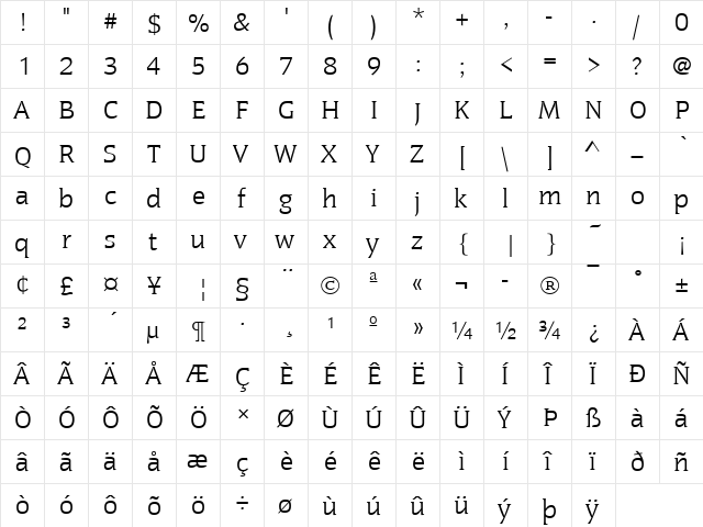 CongressTLig Regular  glyph index