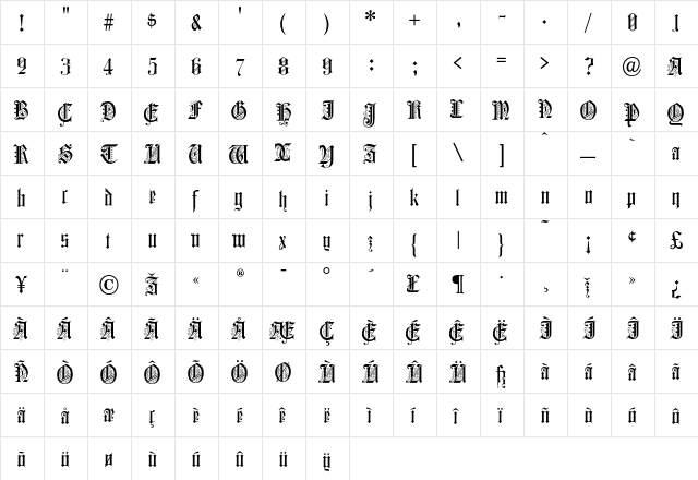 ColchesterBlack Regular  glyph index