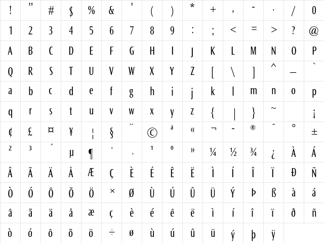 Ocean Sans MT Pro Book Cond  glyph index