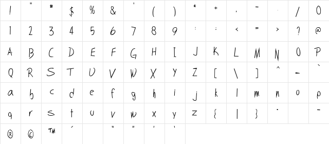 Handwrite-Pen Regular  glyph index
