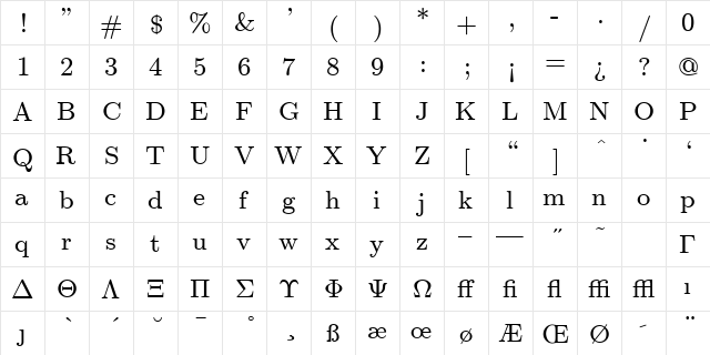 cmr9 Regular  glyph index